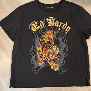 Ed Hardy Black Tee with Gold Graphic